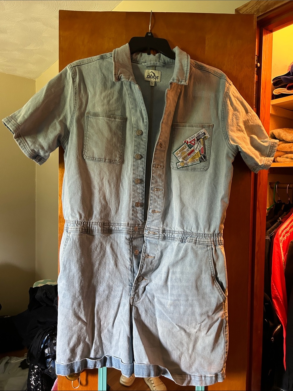 Jordache Vintage Light Blue Denim Romper with White Label. Size XL